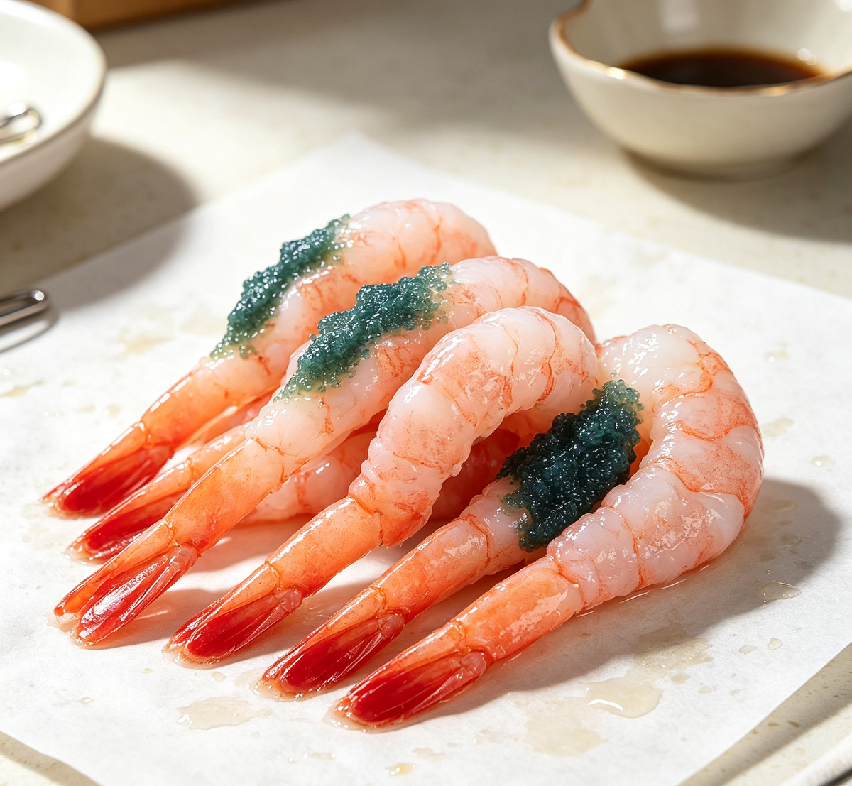 Delicate Shrimp Sashimi with Truffle Pearls